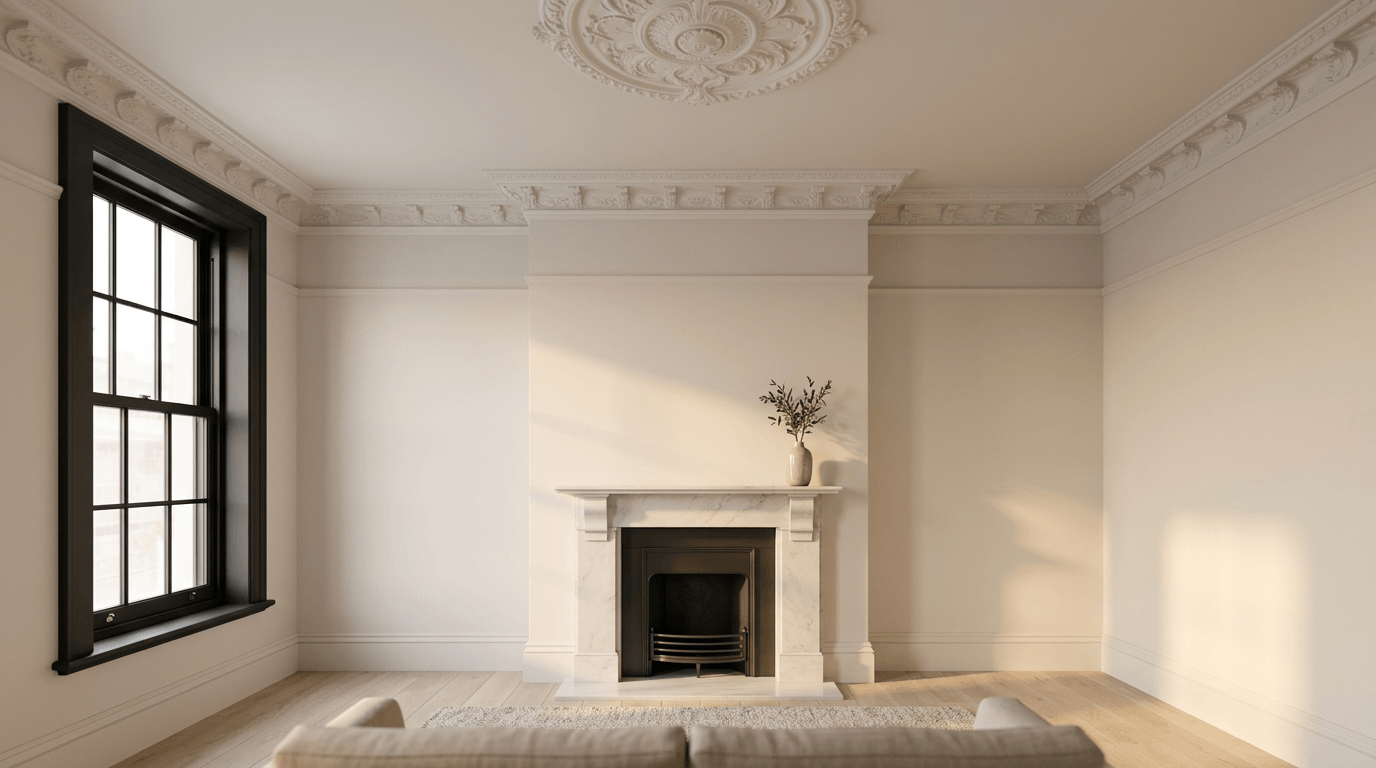 After renovation — restored London period living room by TB&D Construction