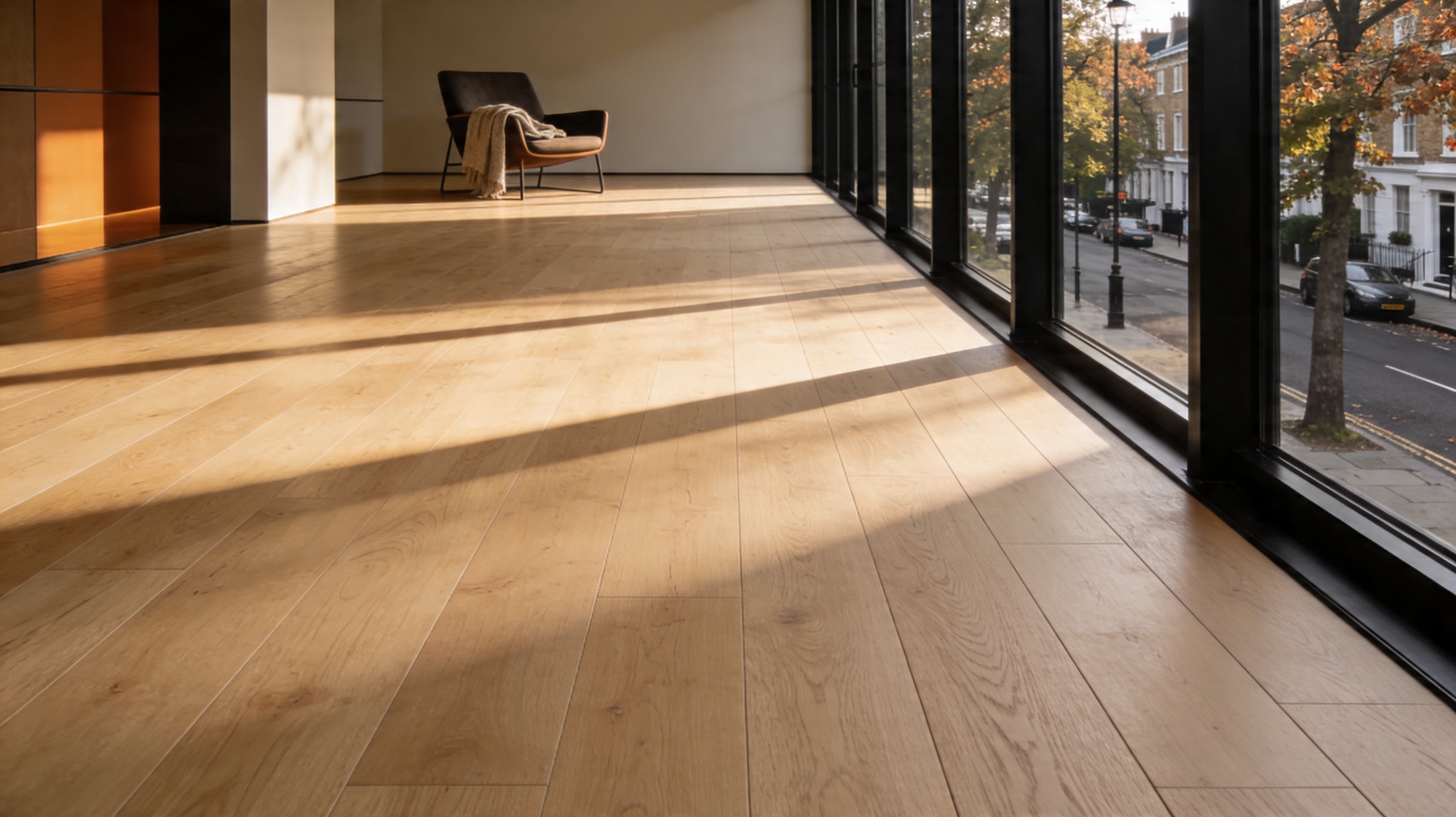 Pale engineered oak flooring in a modern London home by TB&D Construction