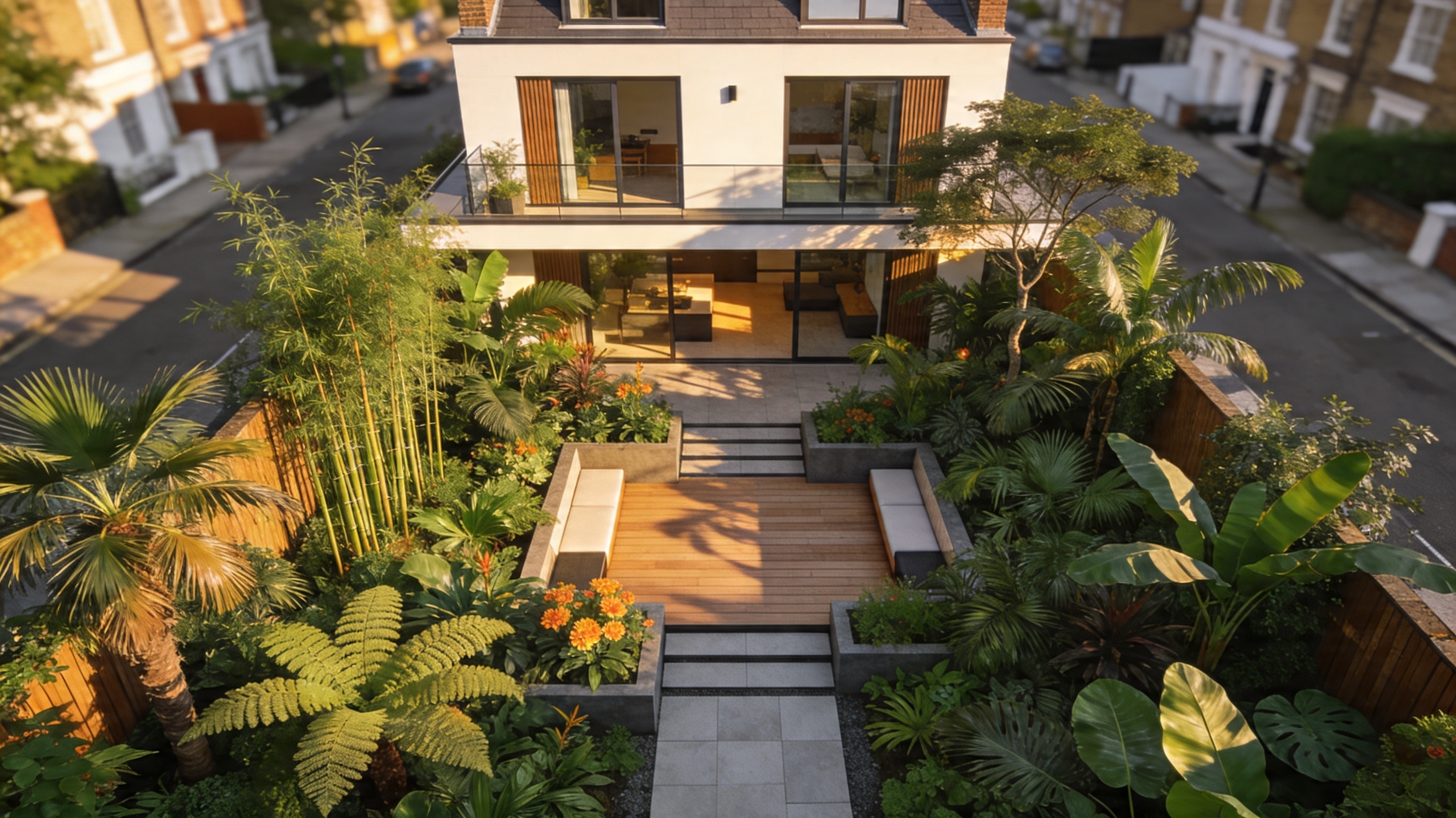 A restored London Victorian terrace by TB&D Construction at blue hour